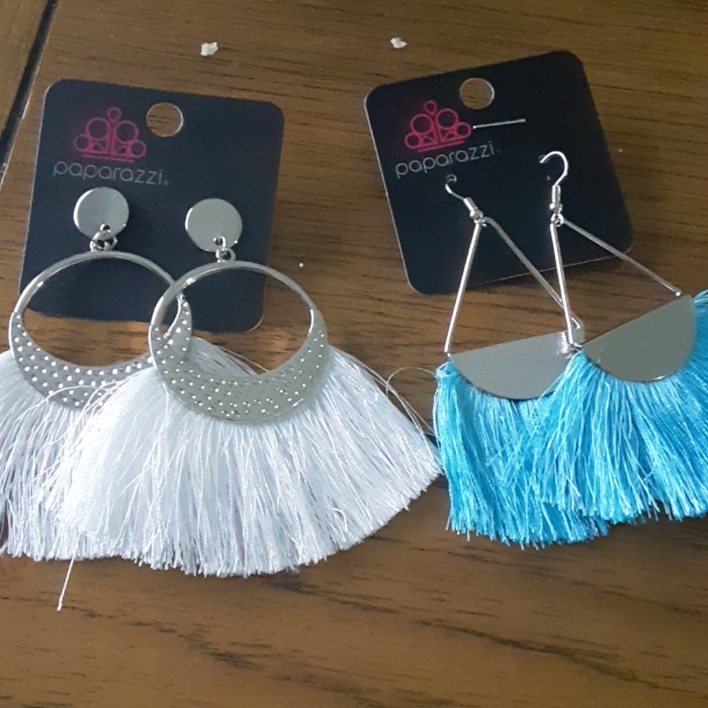 Fringe Earrings. White and Baby Blue